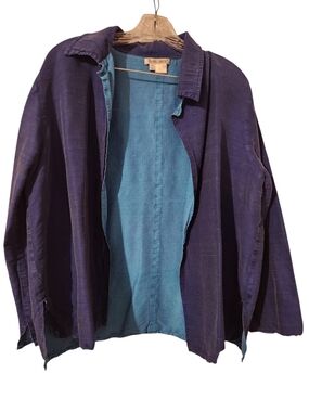 Vintage Hilary Smith 100% Raw Silk Oversized Shacket Light Jacket XL Blue/Teal!